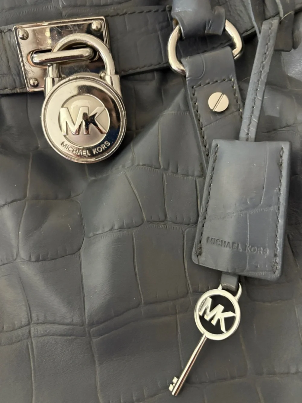 Michael Kors Dark Gray Croc-Embossed Leather Satchel with Gold Hardware - Picture 2 of 4